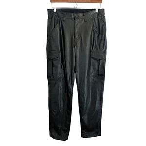 GAP 90s Loose Faux Leather Cargo Pants Black Women's 8 / 29 Streetwear